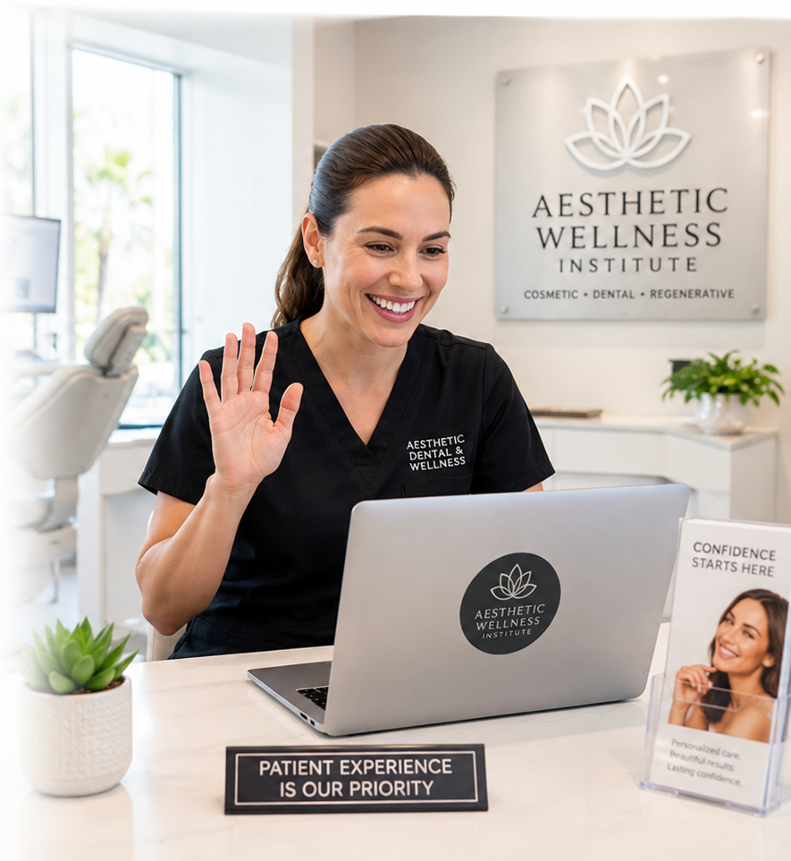 Aesthetic practice team member recording a personalized welcome video for a patient